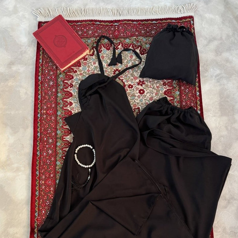 Ensemble 3 pièces Fajr en crêpe américaine - noir - SafaPrayerwear