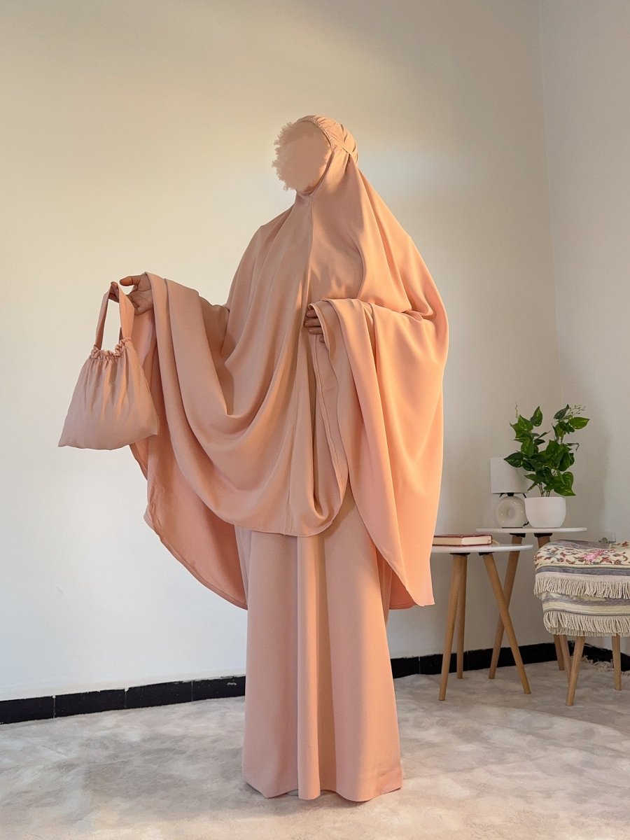 Ensemble 3 pièces Fajr en crêpe américaine - rose pêche - SafaPrayerwear