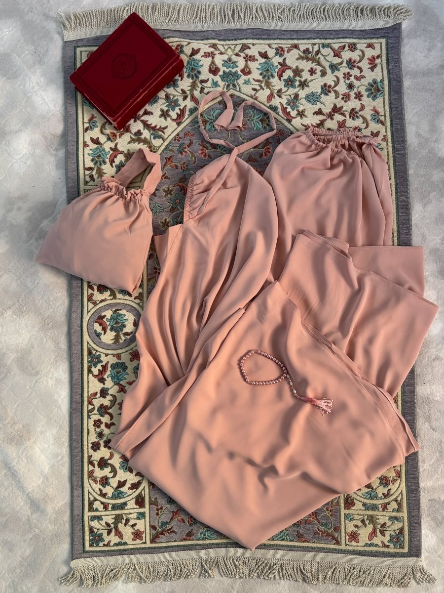 Ensemble 3 pièces Fajr en crêpe américaine - rose pêche - SafaPrayerwear