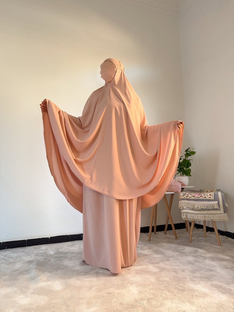Ensemble 3 pièces Fajr en crêpe américaine - rose pêche - SafaPrayerwear