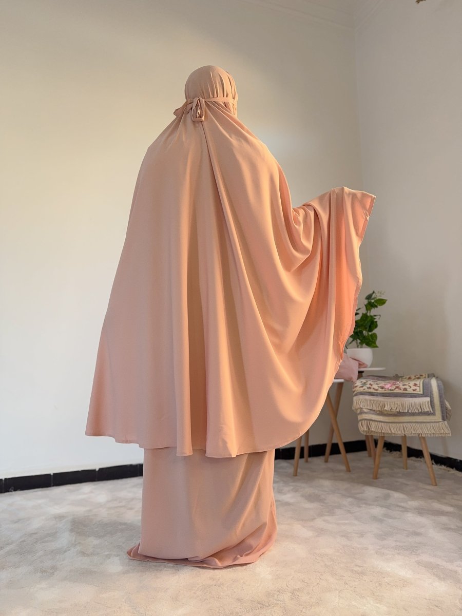 Ensemble 3 pièces Fajr en crêpe américaine - rose pêche - SafaPrayerwear