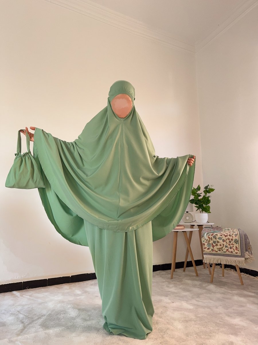 Ensemble 3 pièces Fajr en crêpe américaine - vert eau - SafaPrayerwear
