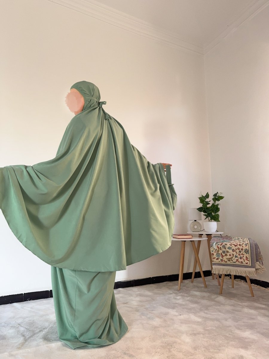 Ensemble 3 pièces Fajr en crêpe américaine - vert eau - SafaPrayerwear