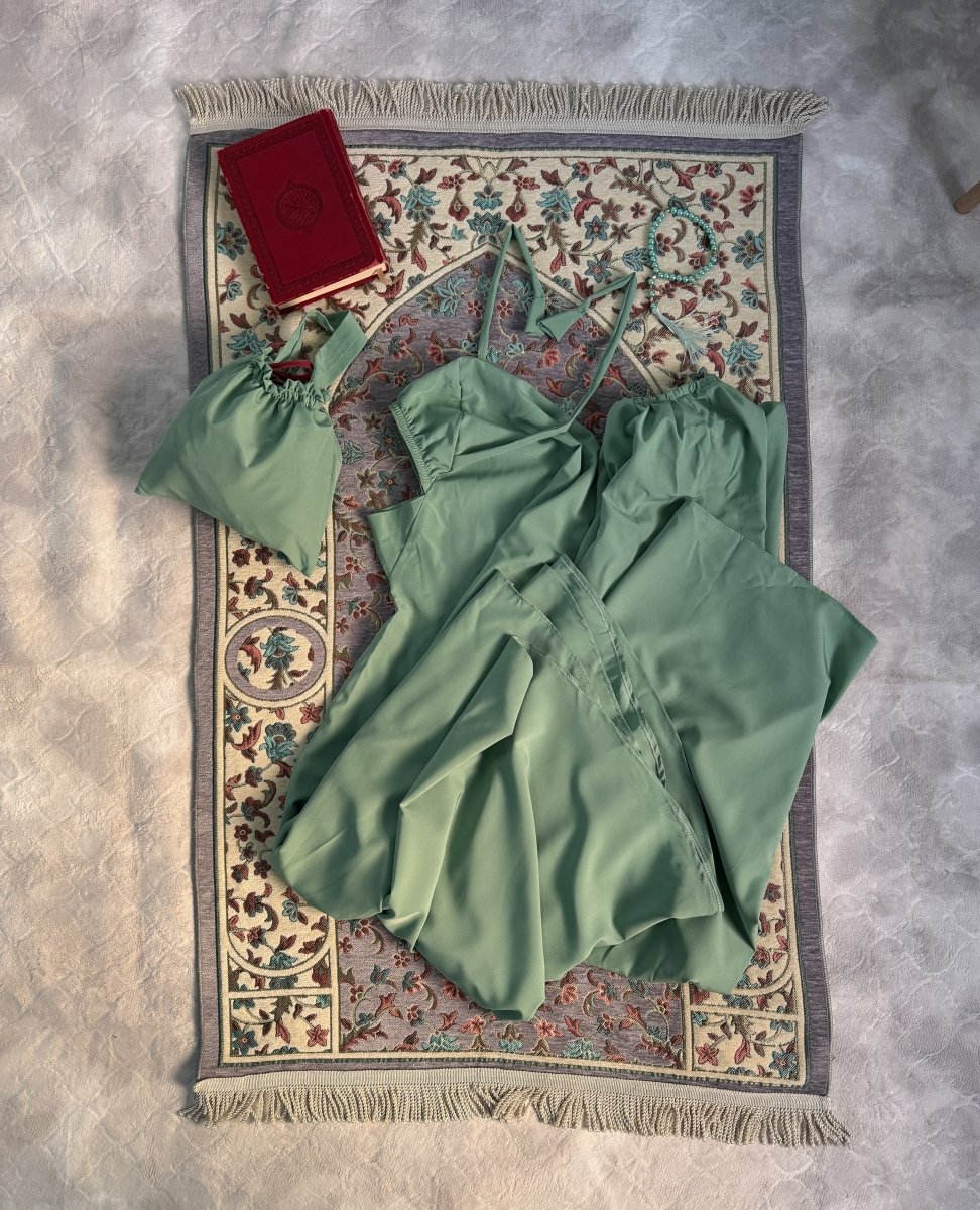 Ensemble 3 pièces Fajr en crêpe américaine - vert eau - SafaPrayerwear