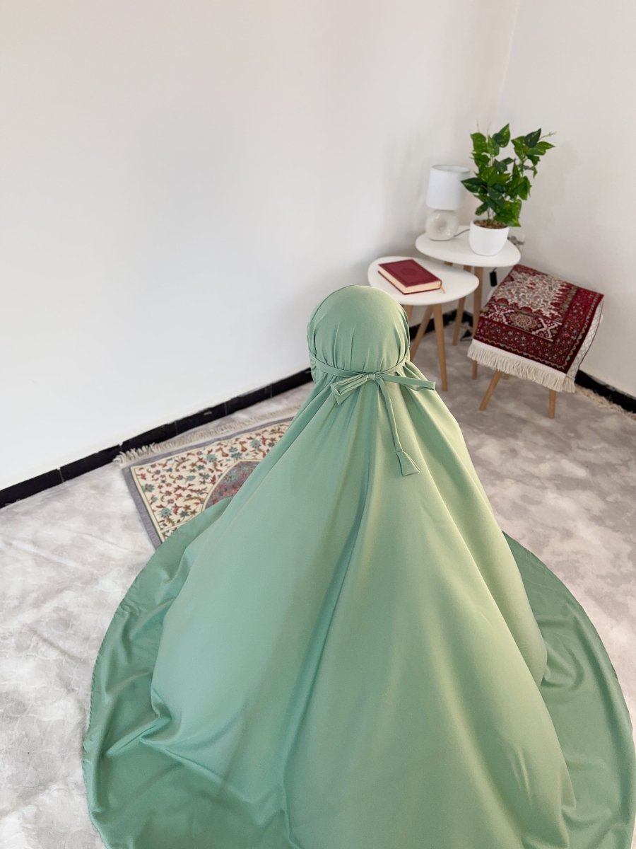 Ensemble 3 pièces Fajr en crêpe américaine - vert eau - SafaPrayerwear
