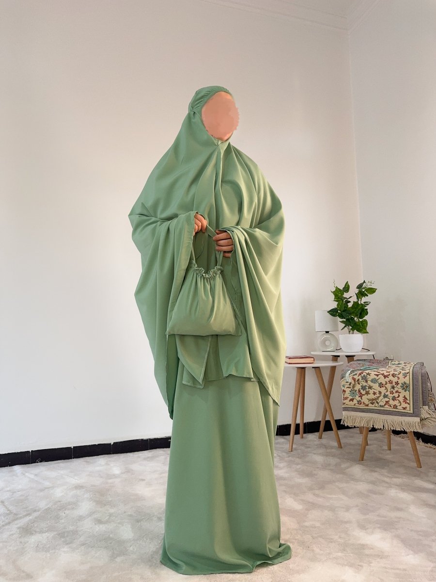 Ensemble 3 pièces Fajr en crêpe américaine - vert eau - SafaPrayerwear